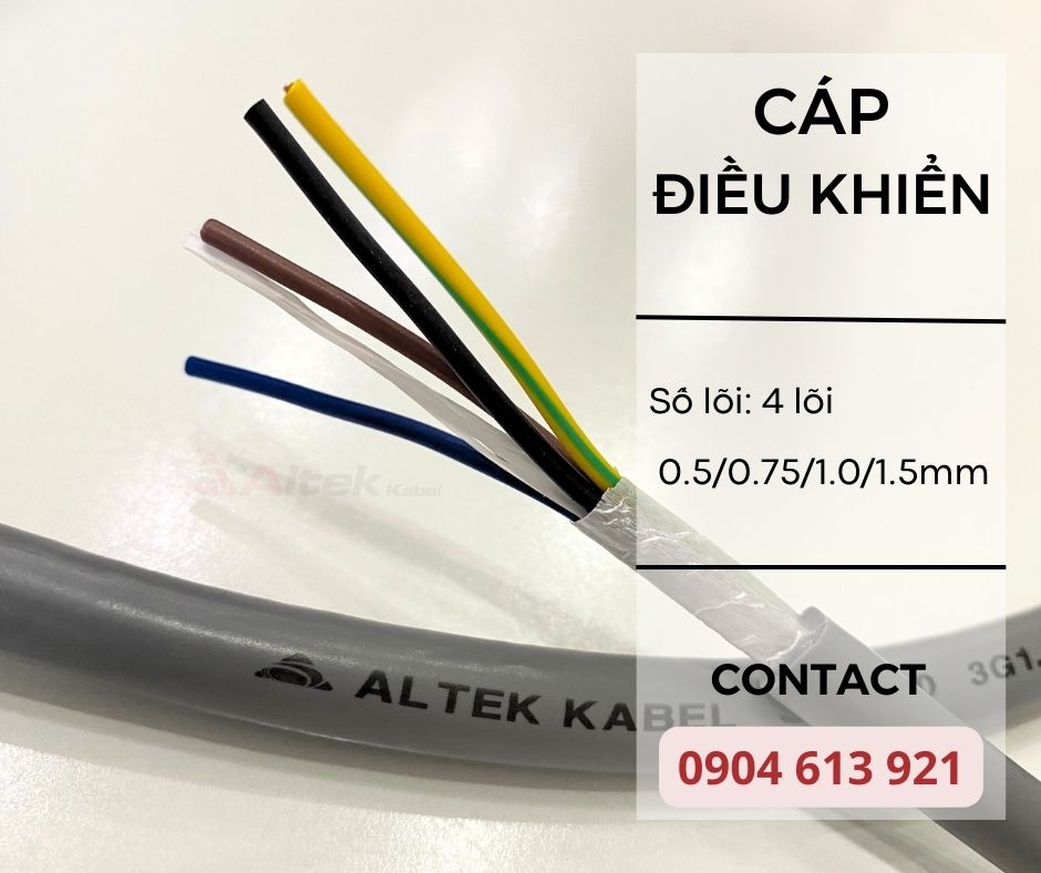 Cáp điều khiển. control cable 4 core 4x0.5, 4x0.75, 4x1.0, 4x1.5mm
